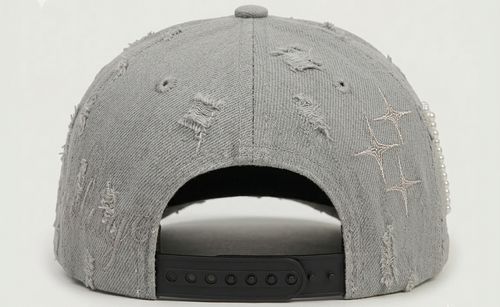Gorra 'V' Signature – Grey Distressed Denim & Pearl
